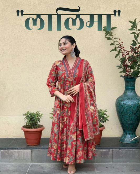 LALIMAA RED FLORAL PRINTED KURTA SET