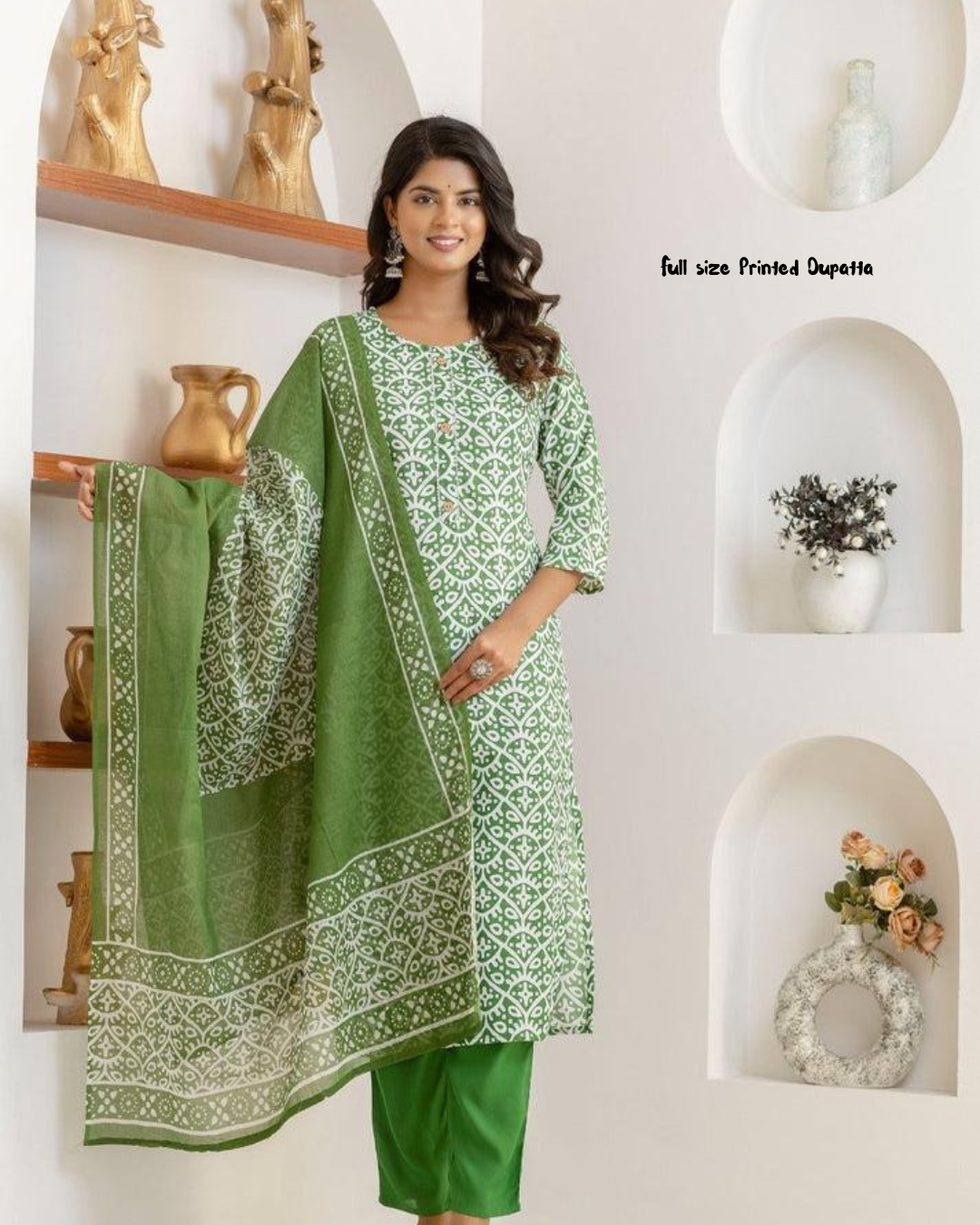 MOSS GREEN PRINTED KURTA SET
