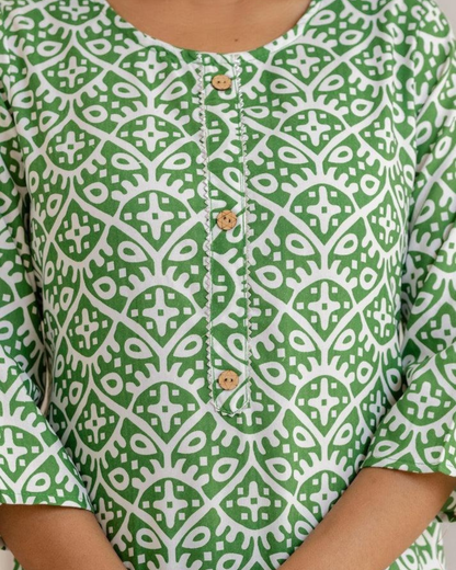 MOSS GREEN PRINTED KURTA SET
