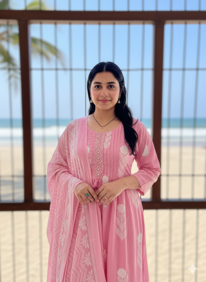 ZEHRA PINK COTTON SUIT SET