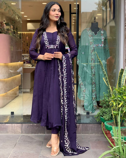 SHARVARI PURPLE EMBROIDERED ANARKALI SET
