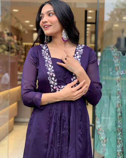 SHARVARI PURPLE EMBROIDERED ANARKALI SET