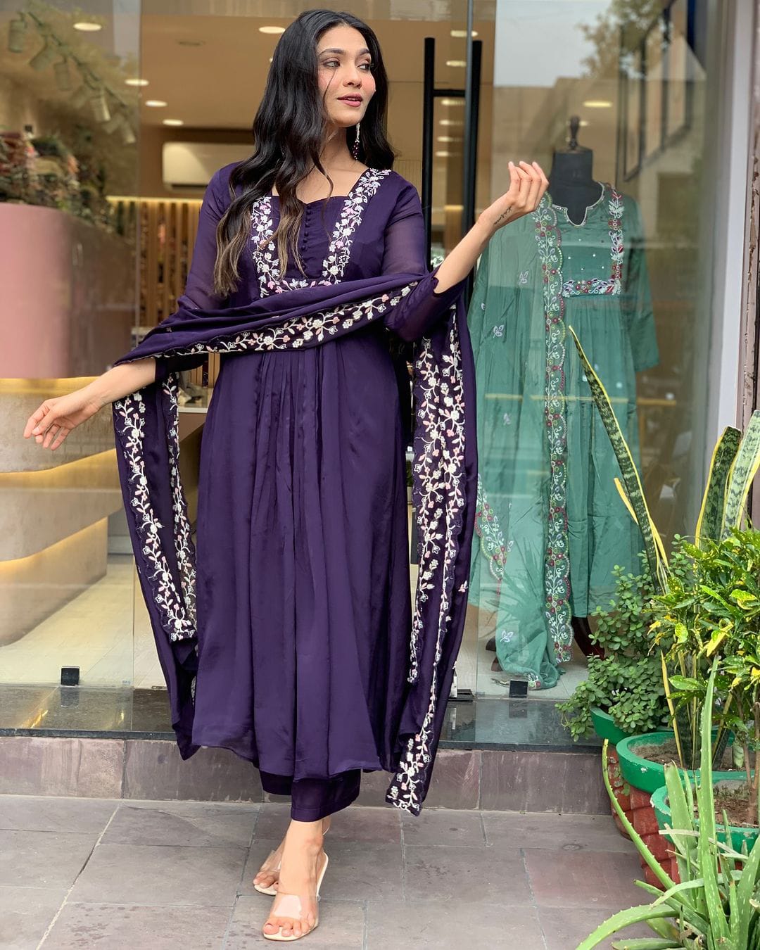 SHARVARI PURPLE EMBROIDERED ANARKALI SET