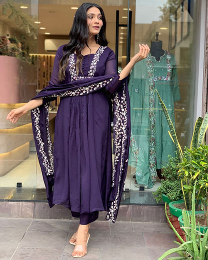SHARVARI PURPLE EMBROIDERED ANARKALI SET