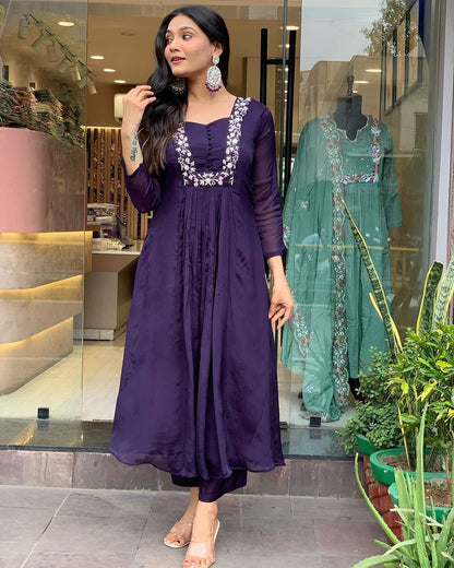 SHARVARI PURPLE EMBROIDERED ANARKALI SET