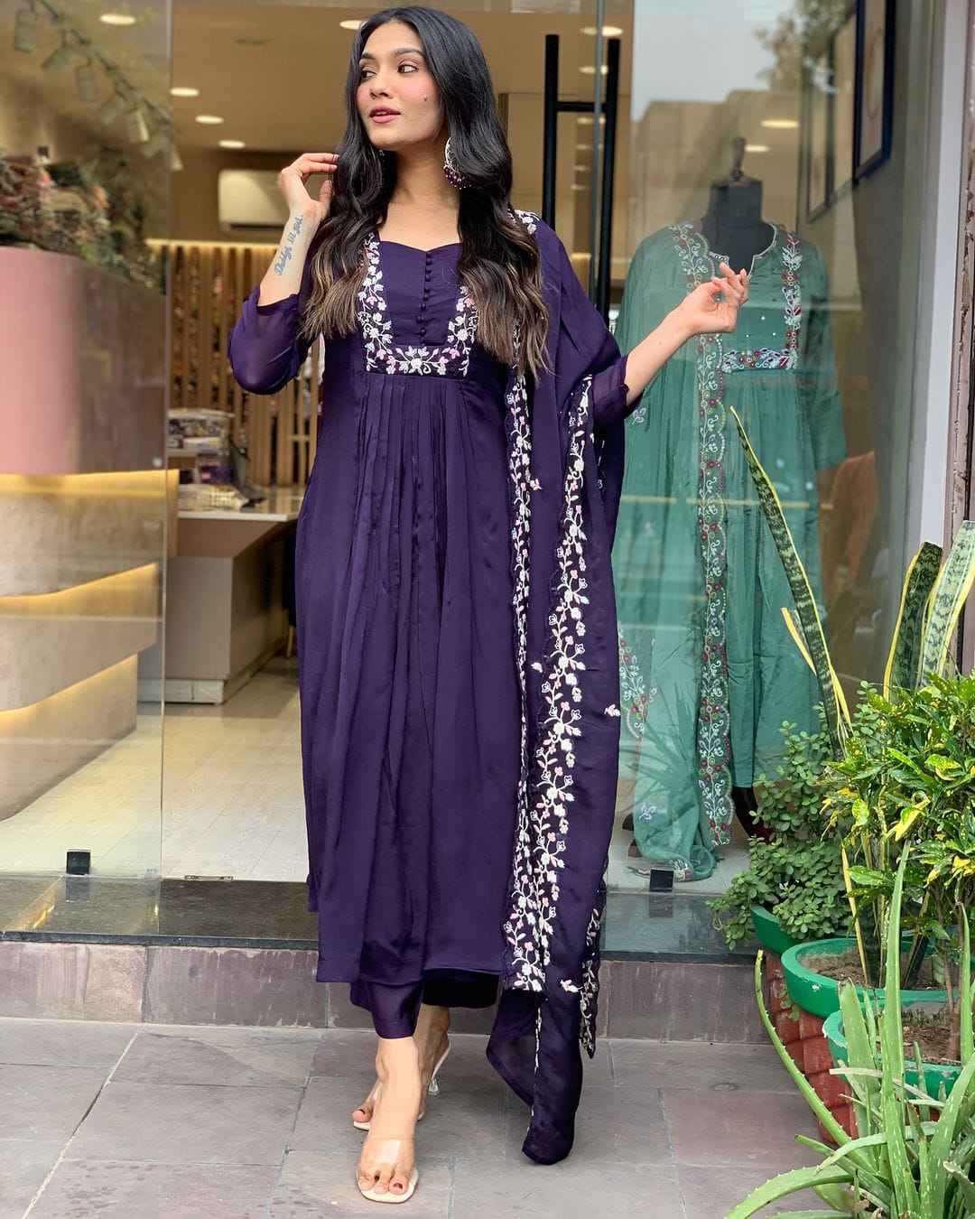 SHARVARI PURPLE EMBROIDERED ANARKALI SET