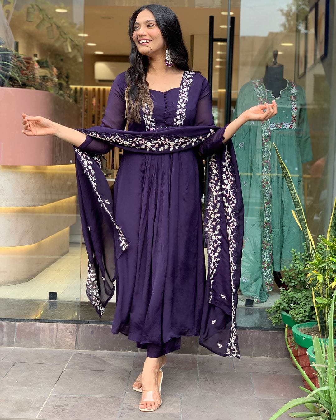 SHARVARI PURPLE EMBROIDERED ANARKALI SET