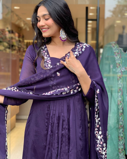 SHARVARI PURPLE EMBROIDERED ANARKALI SET