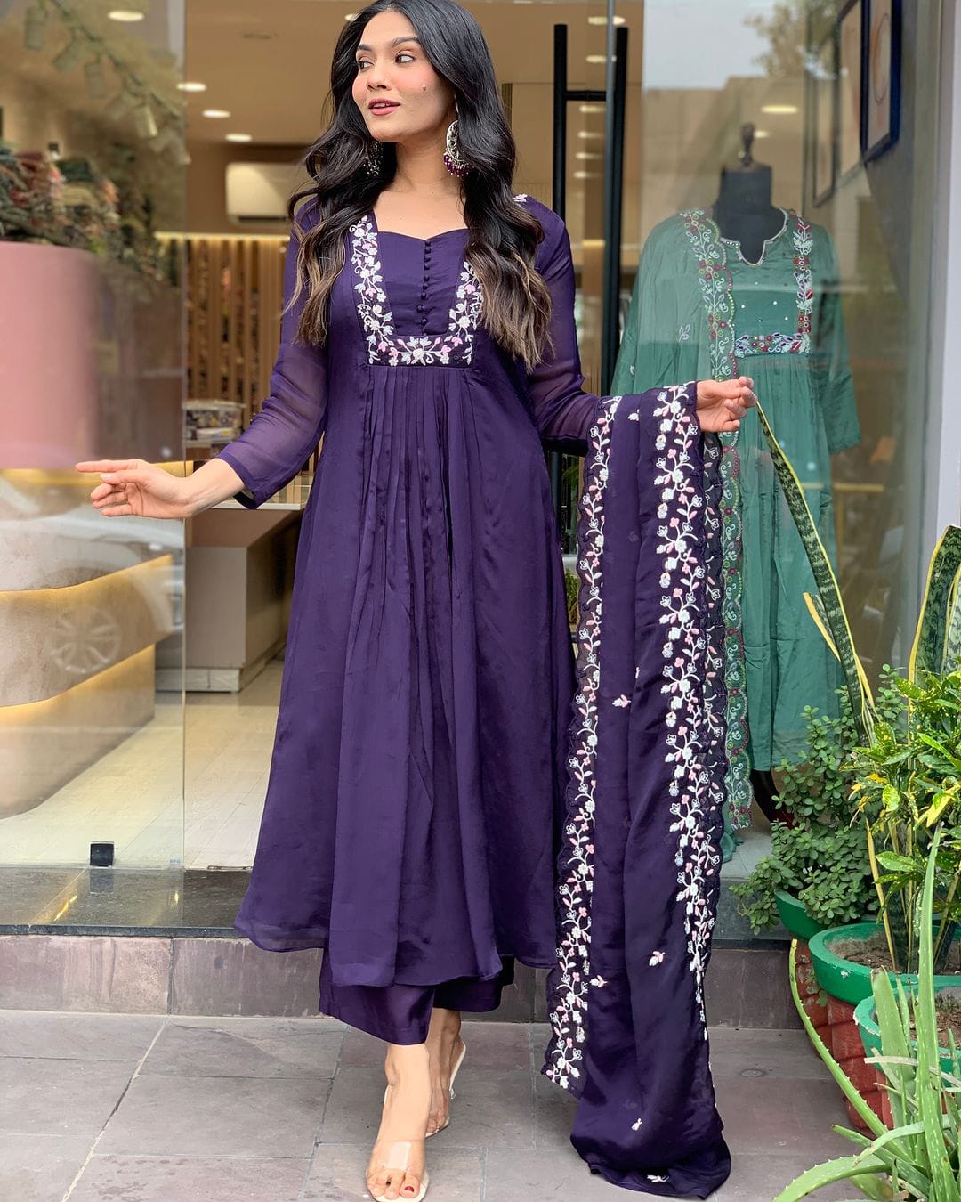 SHARVARI PURPLE EMBROIDERED ANARKALI SET