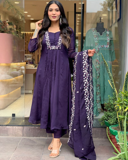 SHARVARI PURPLE EMBROIDERED ANARKALI SET