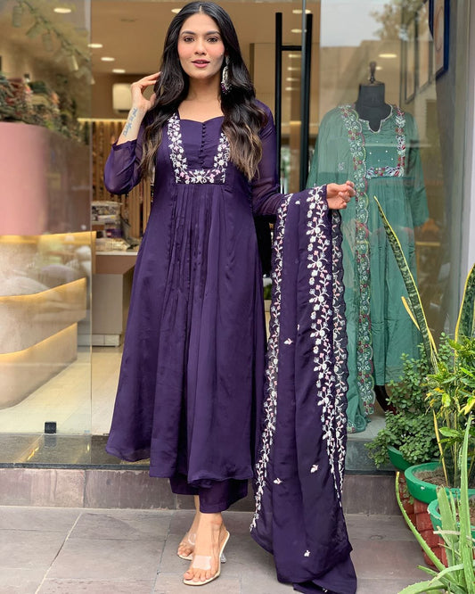 SHARVARI PURPLE EMBROIDERED ANARKALI SET