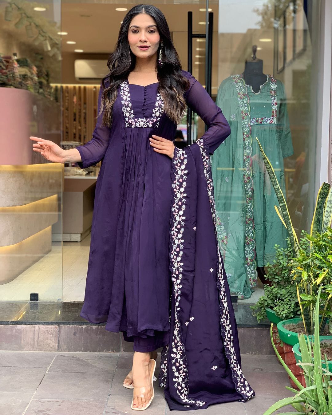SHARVARI PURPLE EMBROIDERED ANARKALI SET