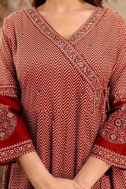 SIYA RUSTIC RED BLOCKPRINTED ANARKALI