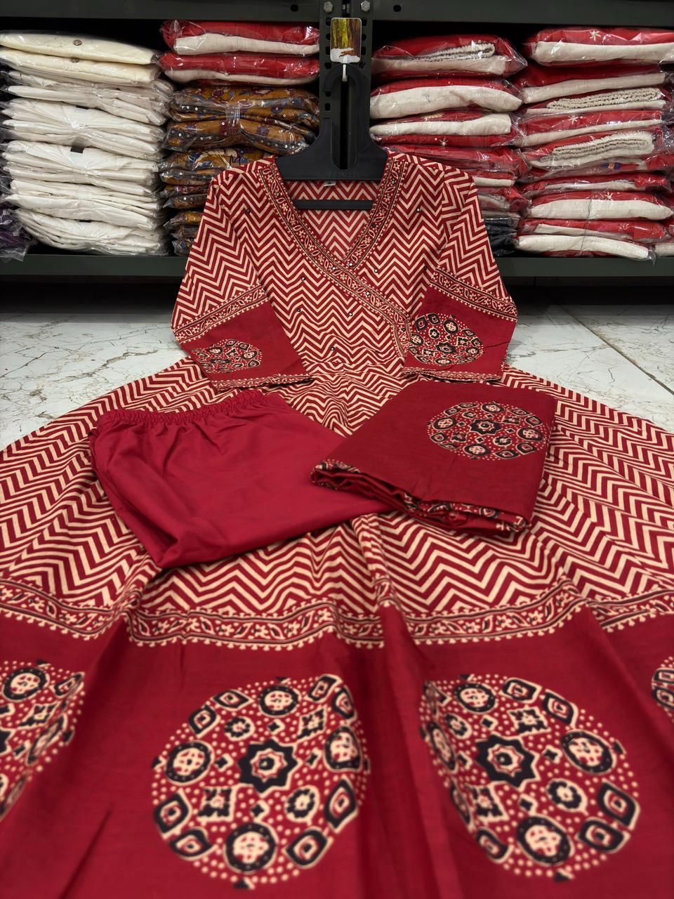 SIYA RUSTIC RED BLOCKPRINTED ANARKALI