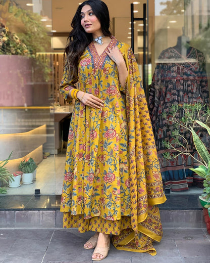 SARIKA YELLOW PRINTED ANARKALI SET