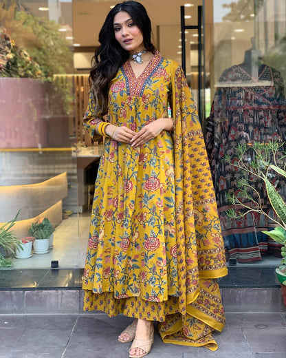 SARIKA YELLOW PRINTED ANARKALI SET