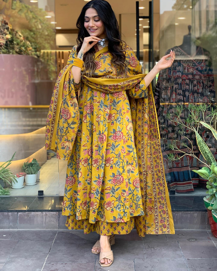SARIKA YELLOW PRINTED ANARKALI SET