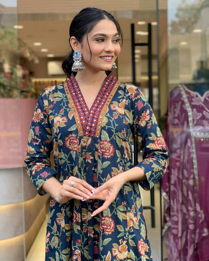 KAVERI BLUE FLORAL PRINTED ANARKALI SET