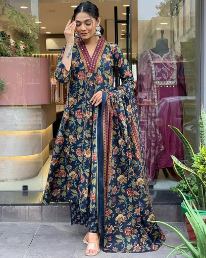 KAVERI BLUE FLORAL PRINTED ANARKALI SET