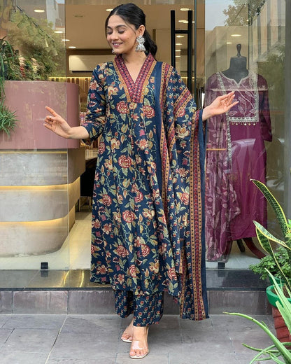 KAVERI BLUE FLORAL PRINTED ANARKALI SET