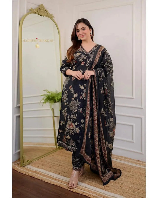 FALAK GOLDEN PRINT BLACK SUIT SET
