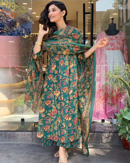 AAROHII GREEN FLORAL PRINTED ANARKALI SET
