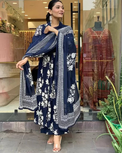 KASHISH DEEP BLUE PRINTED ANARKALI SET