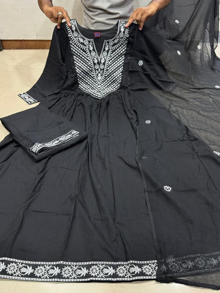 KALIKA WHITE EMBROIDERED ANARKALI SET