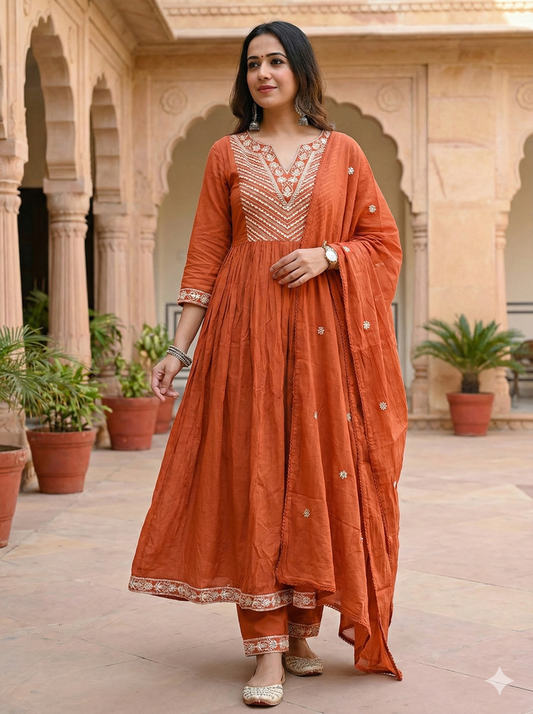 NIHARIKA SEINNA EMBROIDERED ANARKALI SUIT SET