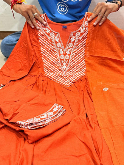 NIHARIKA RUST EMBROIDERED ANARKALI SET