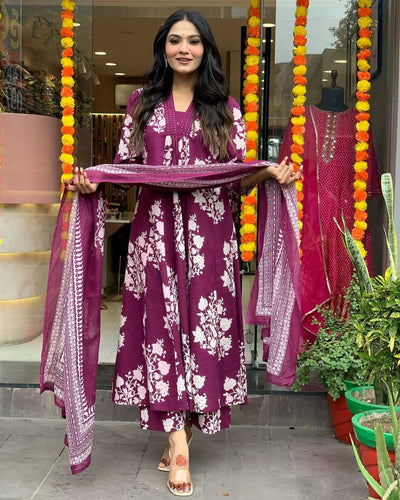 ROHINI DEEP MAGENTA PRINTED ANARKALI SET
