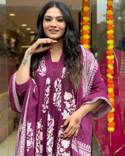 ROHINI DEEP MAGENTA PRINTED ANARKALI SET