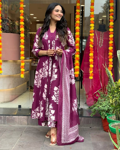 ROHINI DEEP MAGENTA PRINTED ANARKALI SET