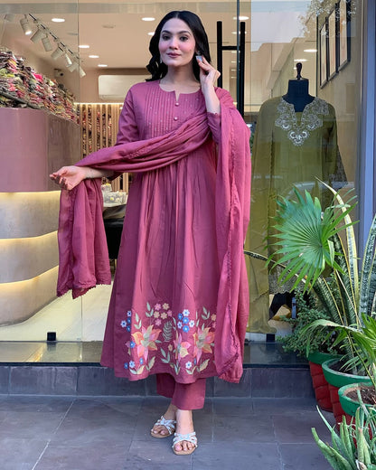 NIMRIT PLUM EMBROIDERED COTTON ANARKALI SET