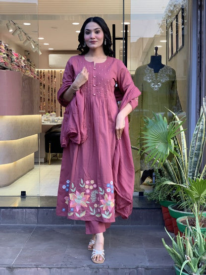NIMRIT PLUM EMBROIDERED COTTON ANARKALI SET
