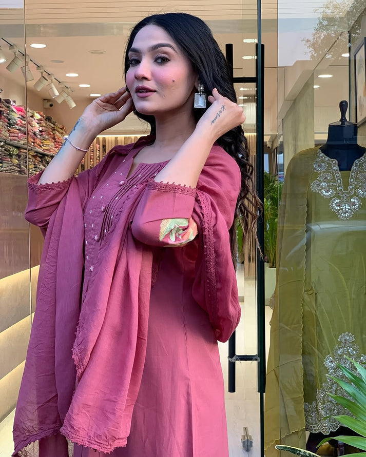 NIMRIT PLUM EMBROIDERED COTTON ANARKALI SET