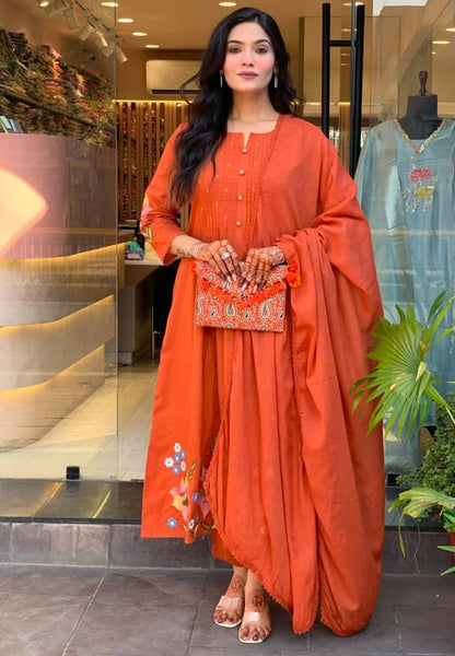 KASTURI ORANGE HANDWORK ANARKALI SET