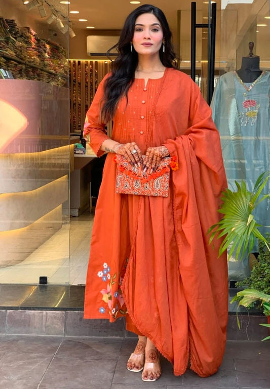 KASTURI ORANGE HANDWORK ANARKALI SET