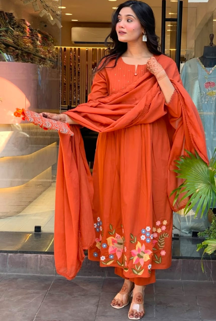 KASTURI ORANGE HANDWORK ANARKALI SET