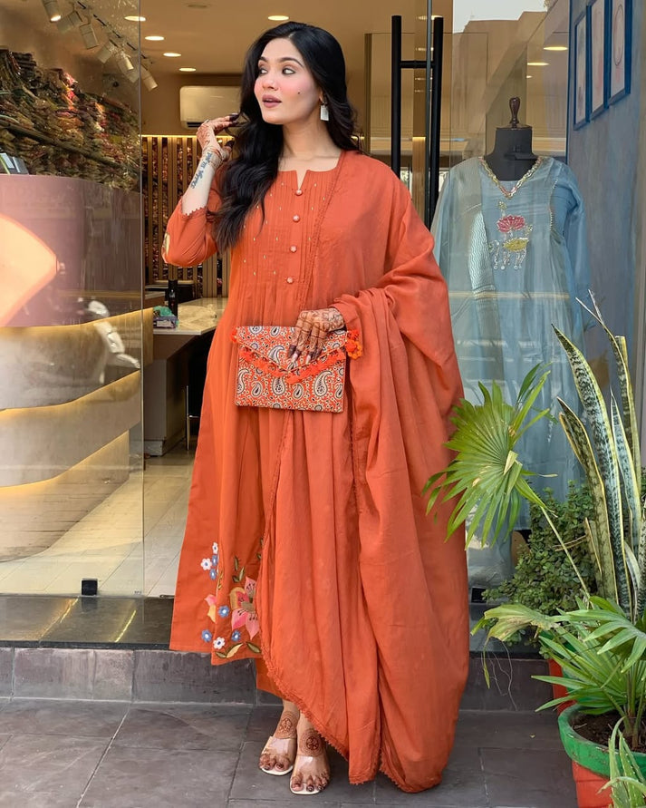 KASTURI ORANGE HANDWORK ANARKALI SET