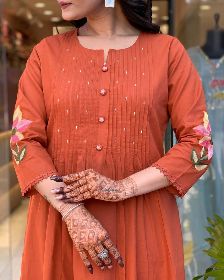 KASTURI ORANGE HANDWORK ANARKALI SET