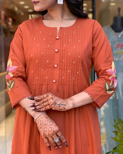 KASTURI ORANGE HANDWORK ANARKALI SET