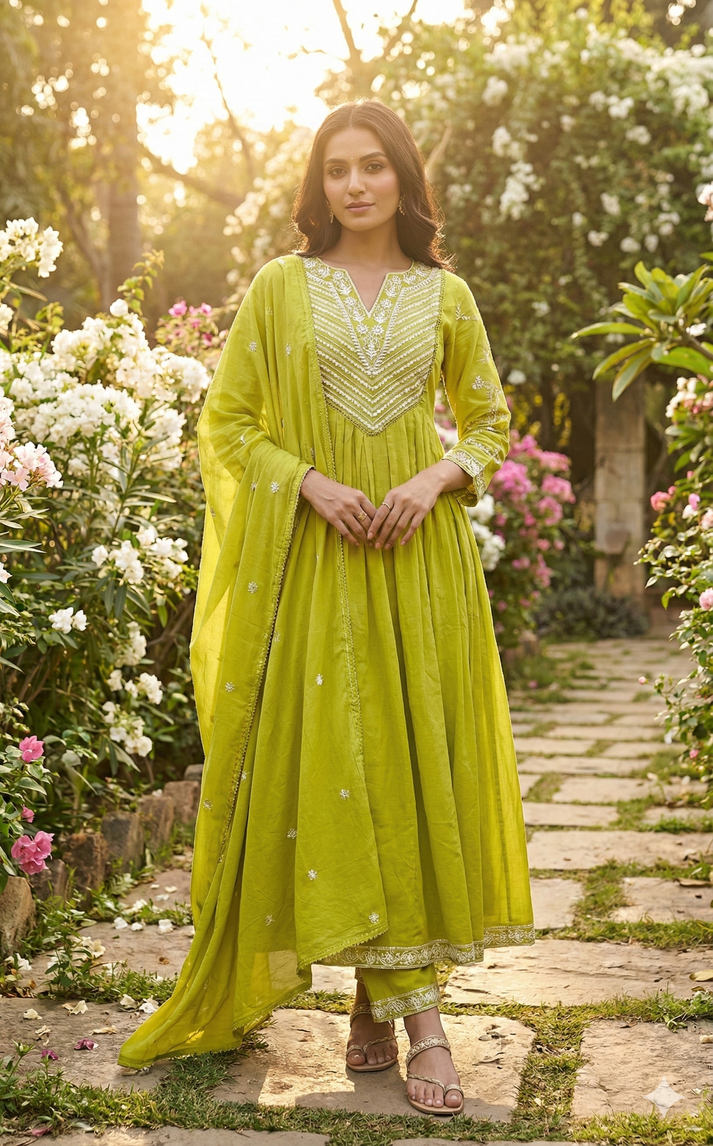 HEER LIME EMBROIDERED ANARKALI SET