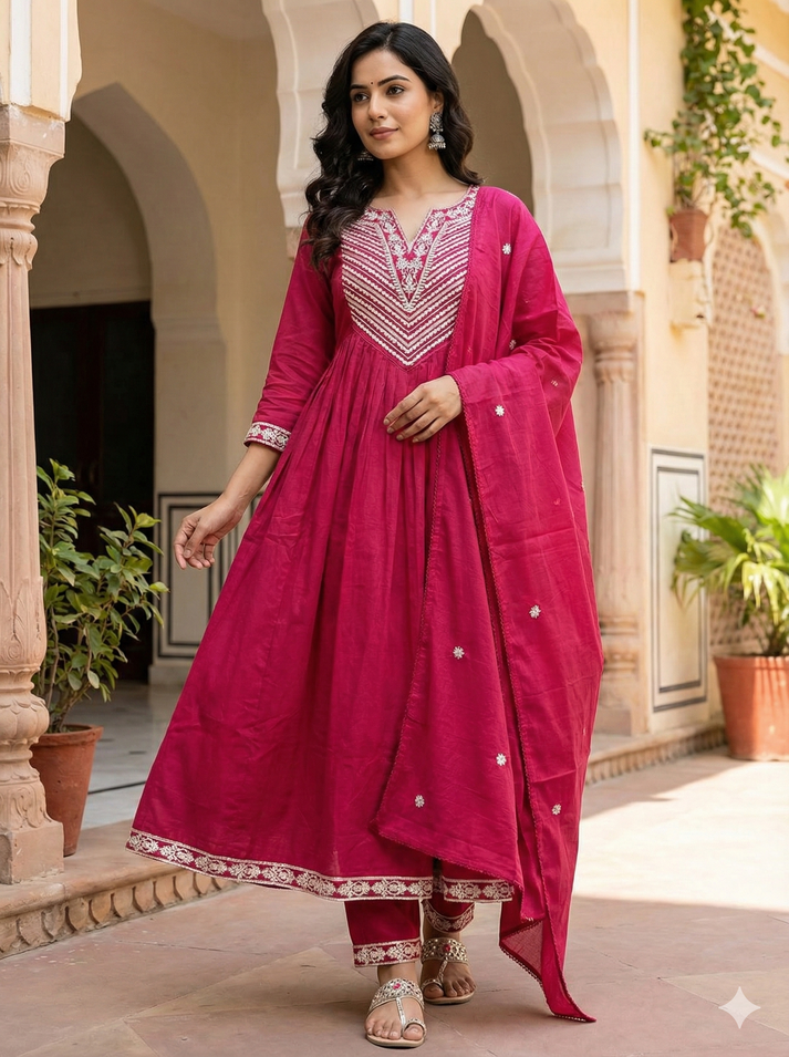 LAVISHA PINK EMBROIDERED ANARKALI SET