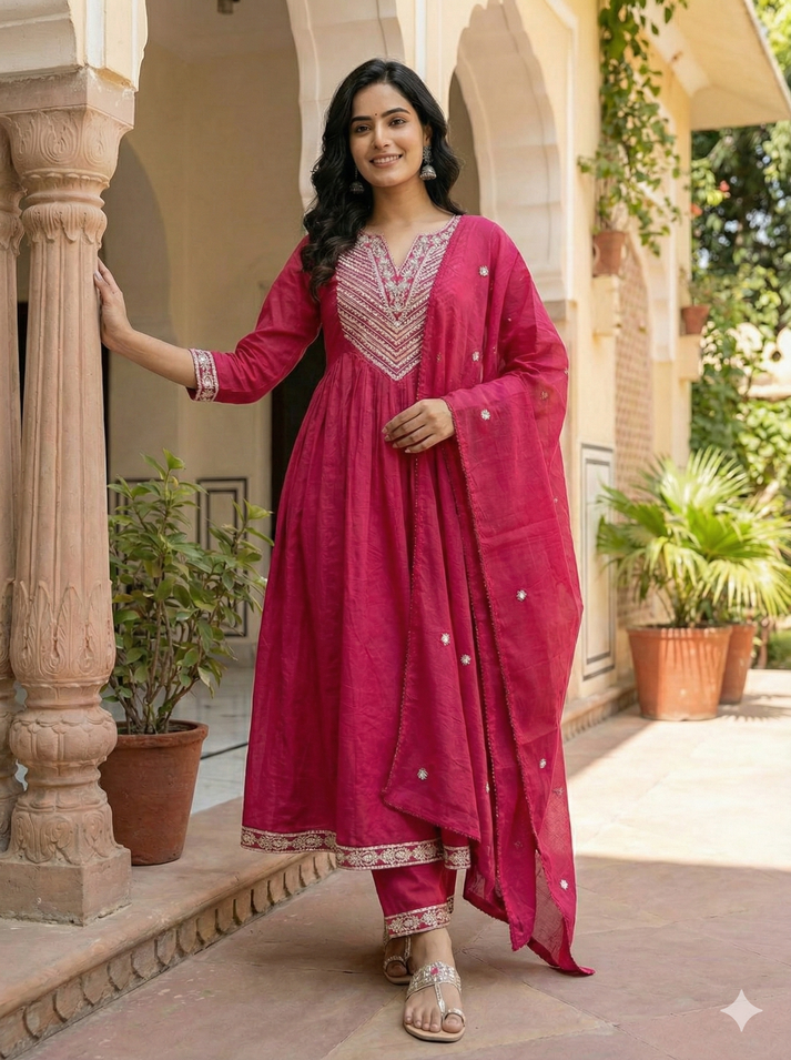 LAVISHA PINK EMBROIDERED ANARKALI SET