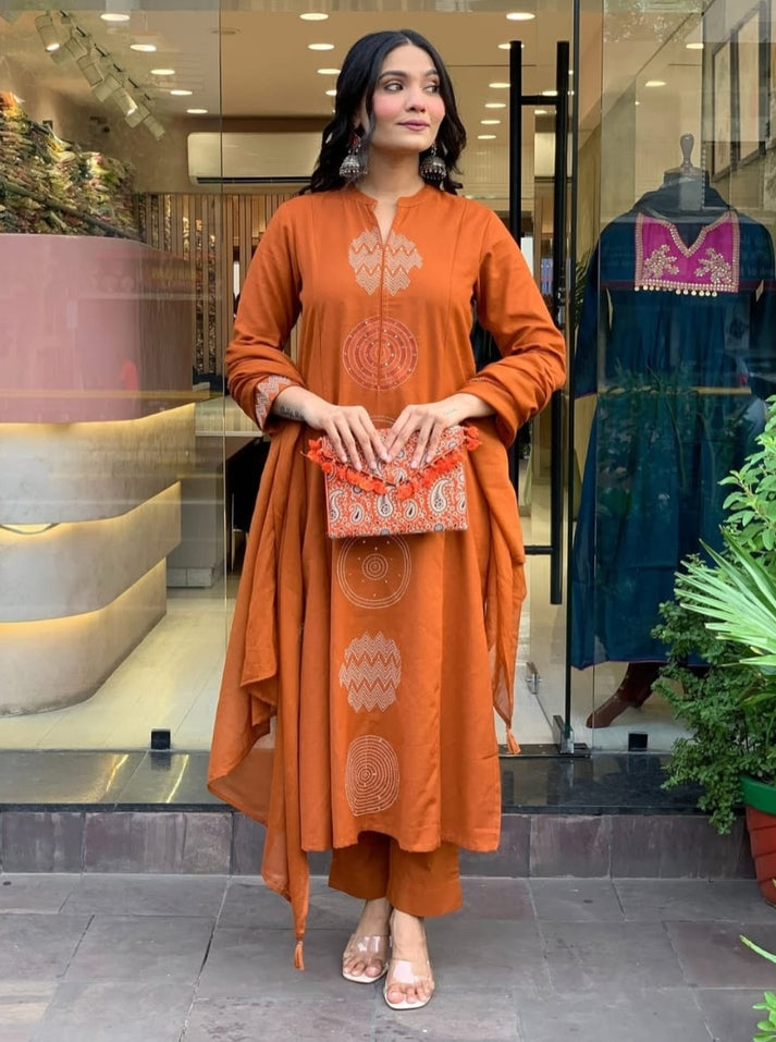 KRITIKA RUST COTTON SUIT SET