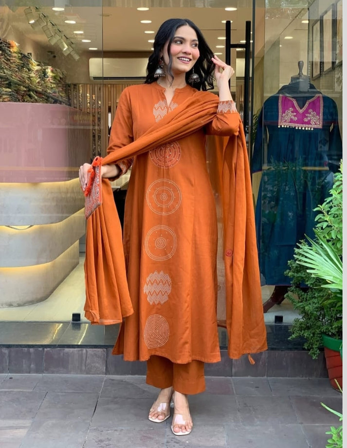 KRITIKA RUST COTTON SUIT SET