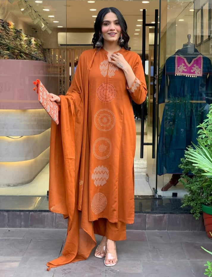 KRITIKA RUST COTTON SUIT SET