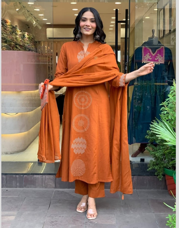 KRITIKA RUST COTTON SUIT SET
