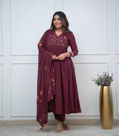 AAROHI WINE EMBROIDERED ANARKALI SET